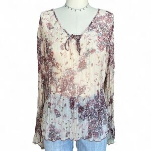 Vintage cream sheer floral paisley print blouse